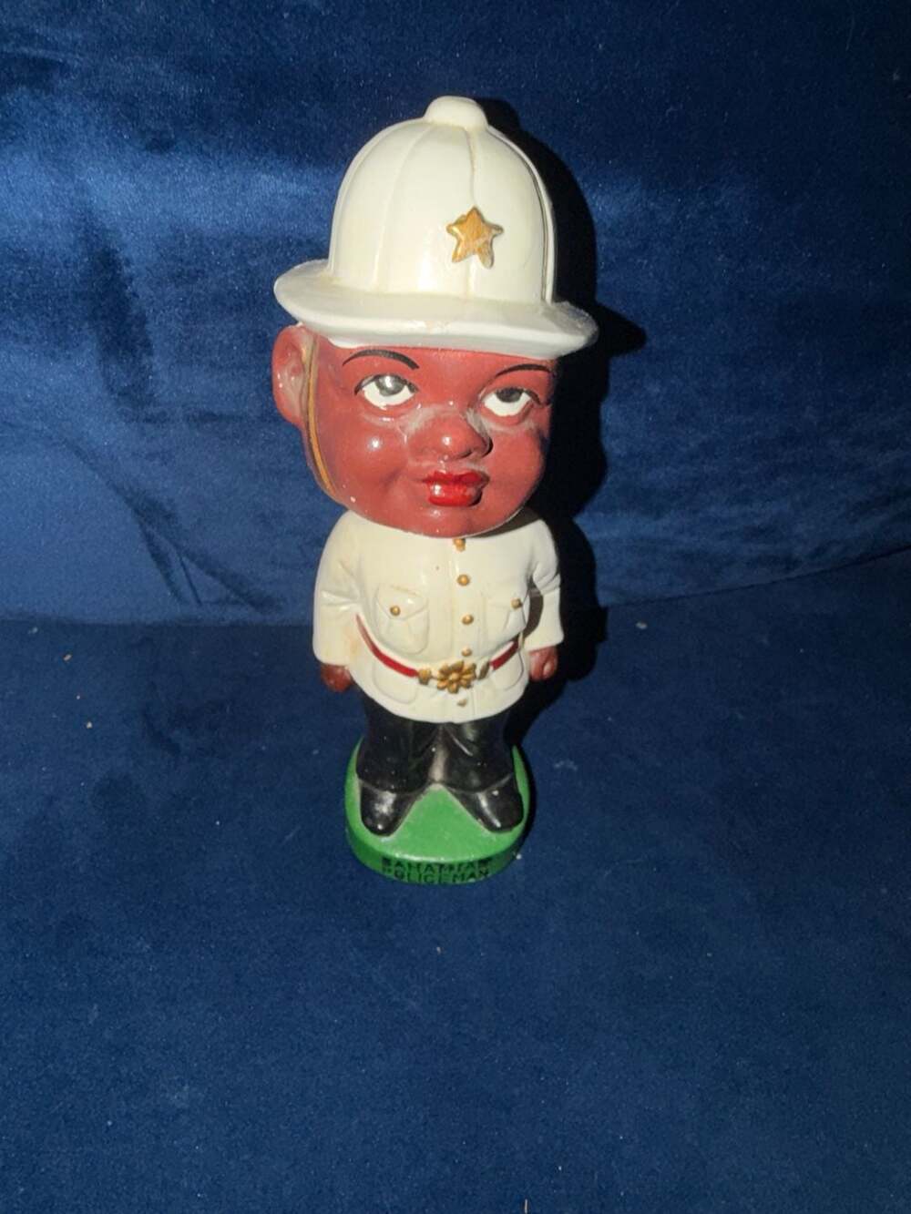 Vintage Bahamian Policeman Chalkware Ceramic Bobblehead Coin Bank
